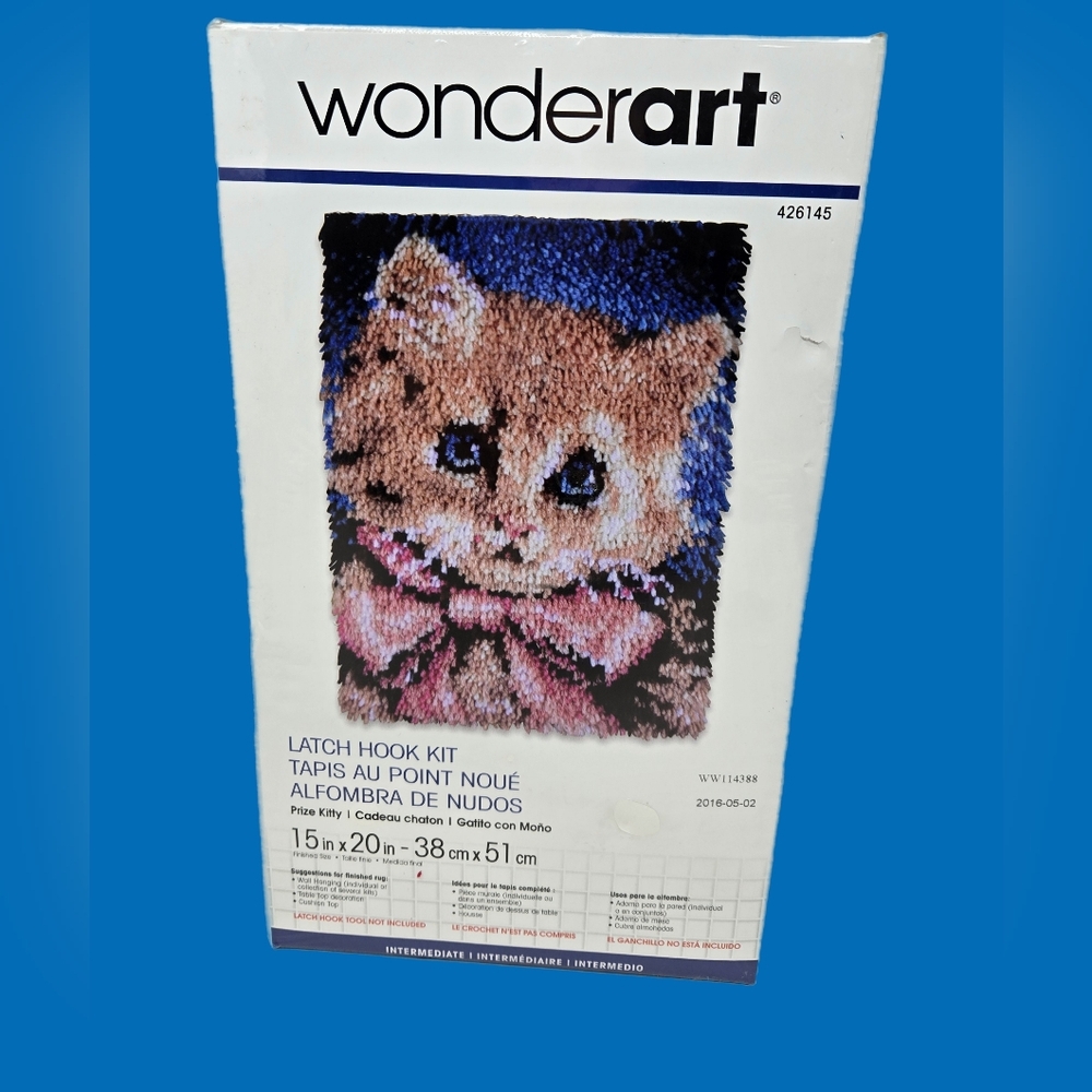 WonderArt Latch Hook Kit 15x20 Prize Kitty With Pink Bow In Sealed Box Nwos